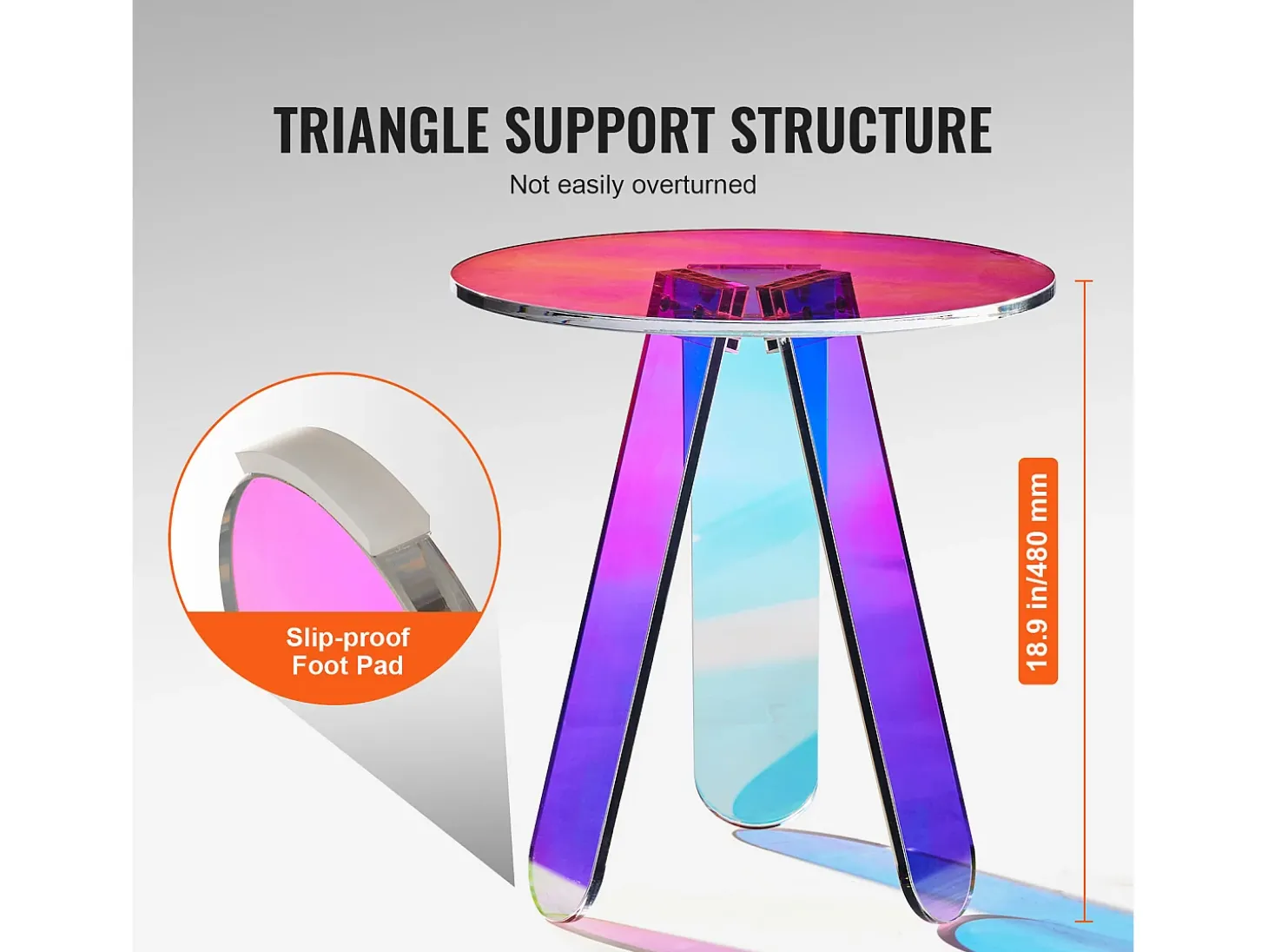 Mesa de Apoio SucceBuy Redonda Iridescente, Mesa de Apoio de Acrílico Transparente para Bebidas, Comida, Lanches na Sala, o Quarto
