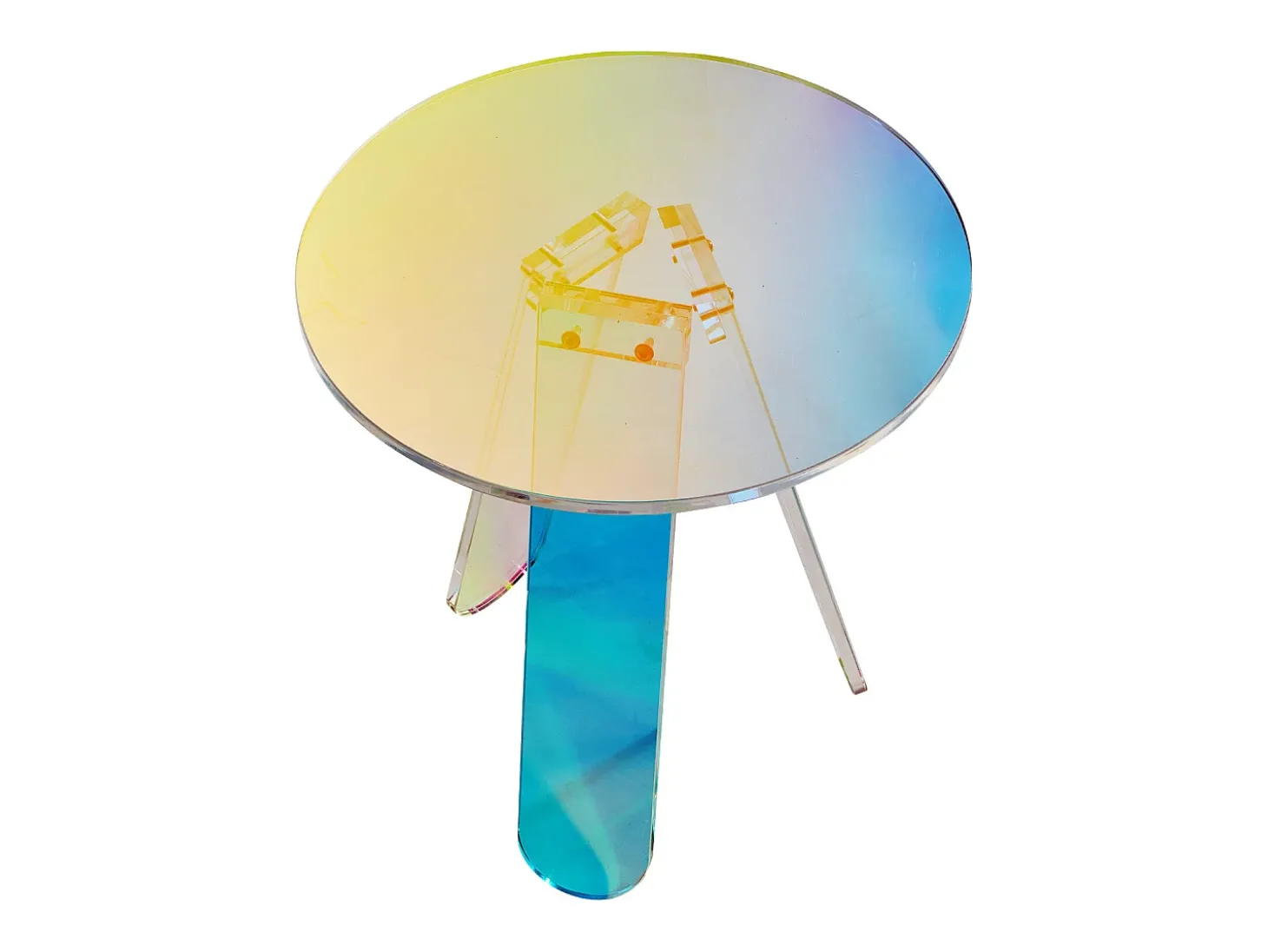 Mesa de Apoio SucceBuy Redonda Iridescente, Mesa de Apoio de Acrílico Transparente para Bebidas, Comida, Lanches na Sala, o Quarto