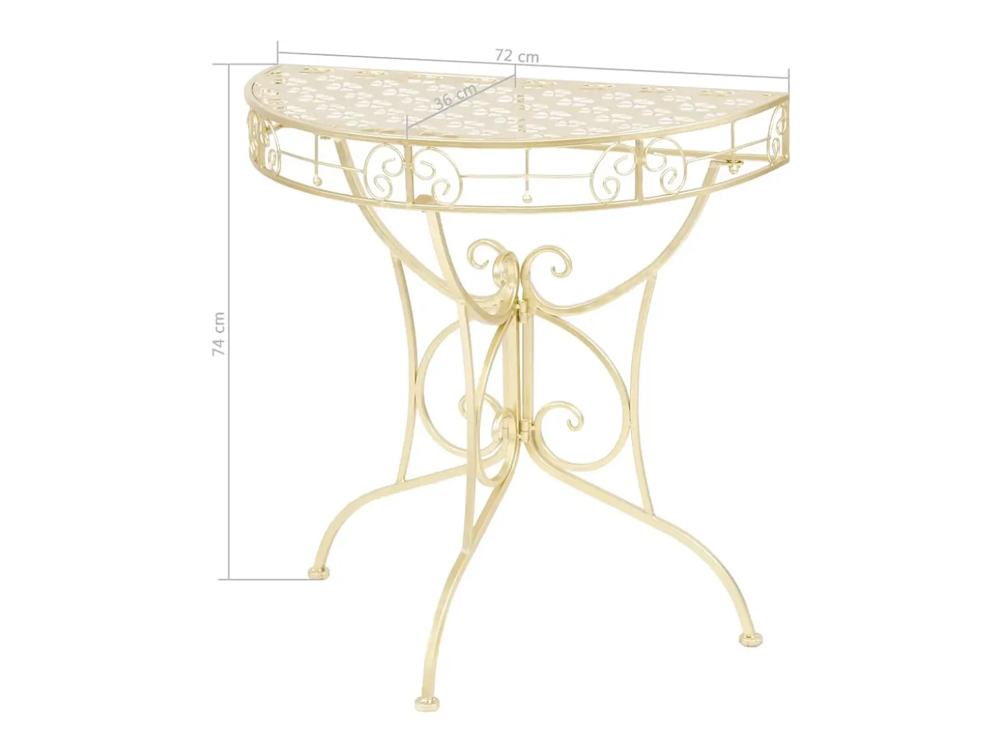 Mesa de apoio vintage semicircular metal 72x36x74 cm dourado