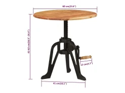 Mesa de apoio 60x(42-62) cm acácia maciça e ferro fundido