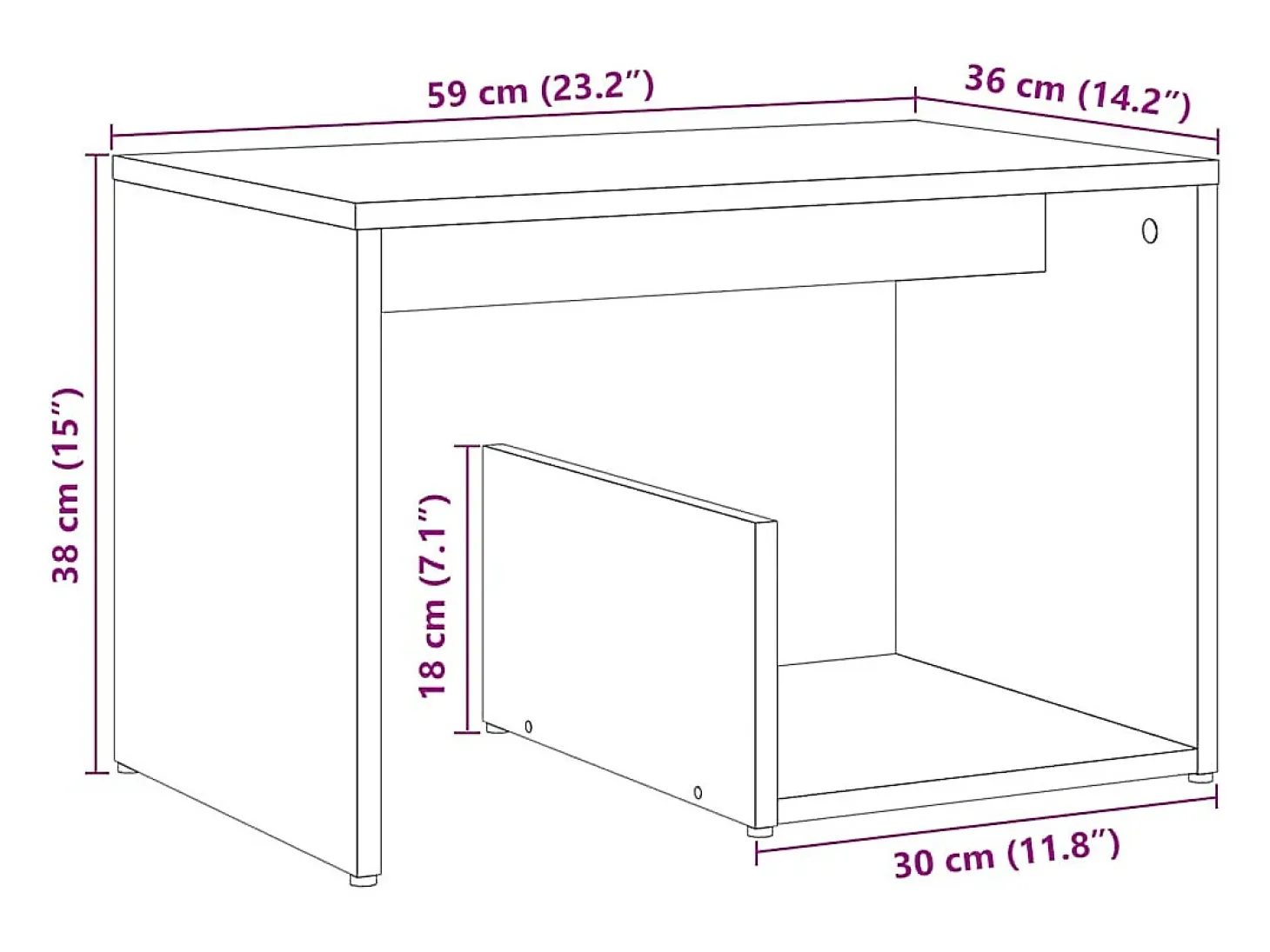 Mesa de apoio 59x36x38 cm derivados madeira carvalho artisiano