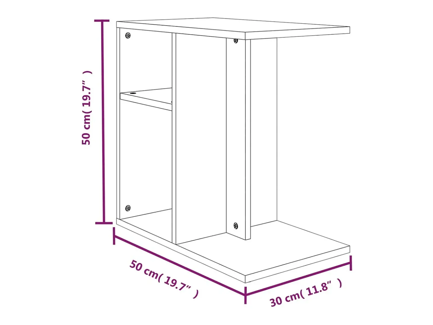 Mesa de apoio 50x30x50 cm derivados de madeira cinzento sonoma