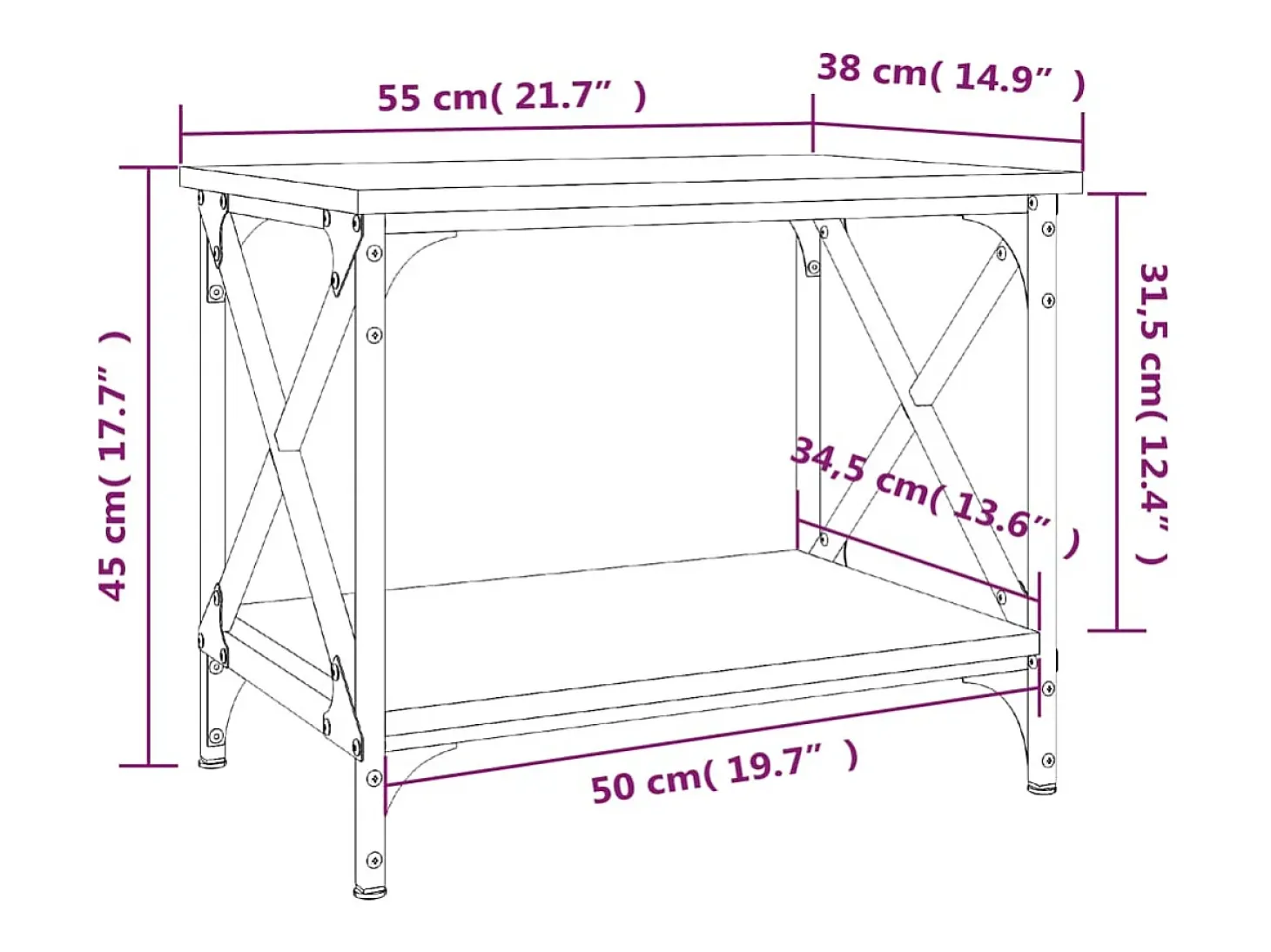 Mesa de apoio 55x38x45 cm derivados de madeira carvalho sonoma