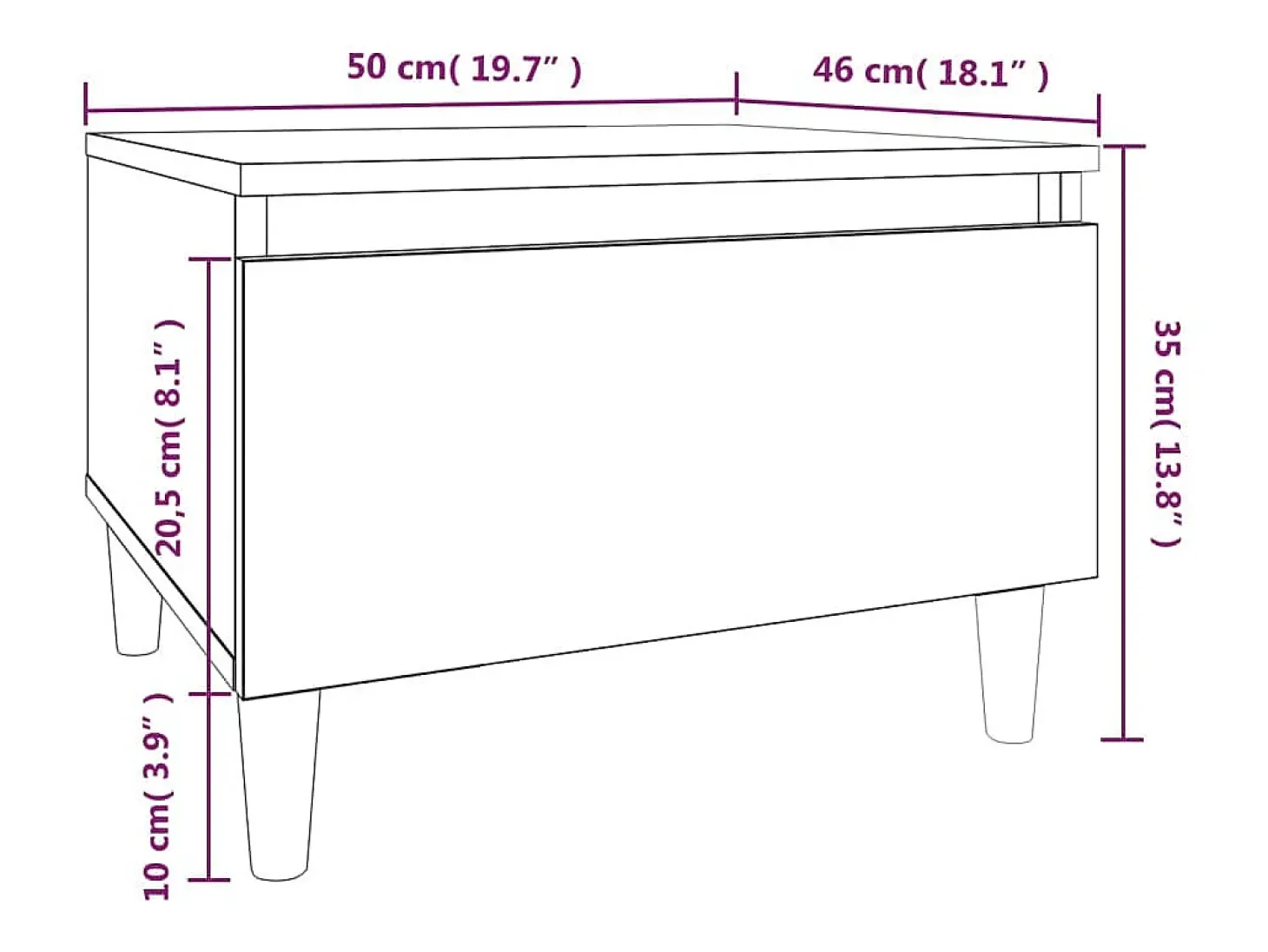 Mesa de apoio 50x46x35 cm derivados de madeira branco brilhante