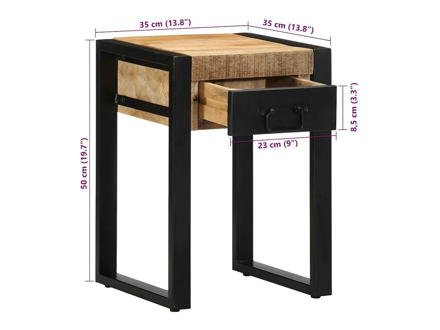 Mesa de apoio 35x35x50 cm madeira de mangueira áspera maciça