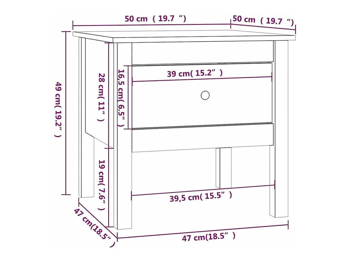 Mesa de apoio 50x50x49 cm pinho maciço preto