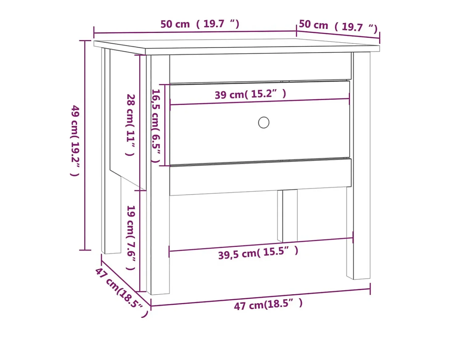 Mesa de apoio 50x50x49 cm pinho maciço preto