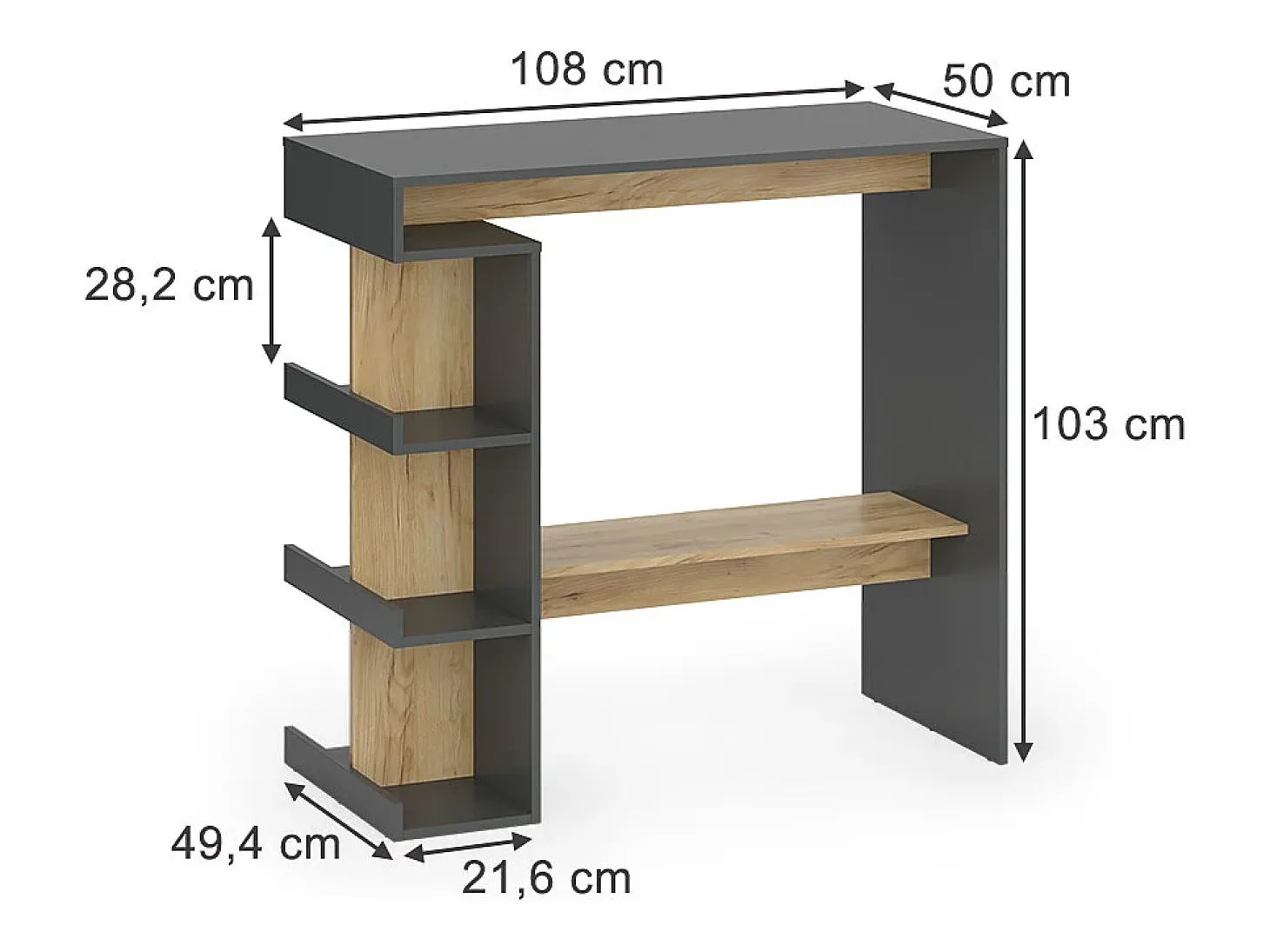 Mesa de bar carvalho antracite/goldkraft 108x50x103 dana