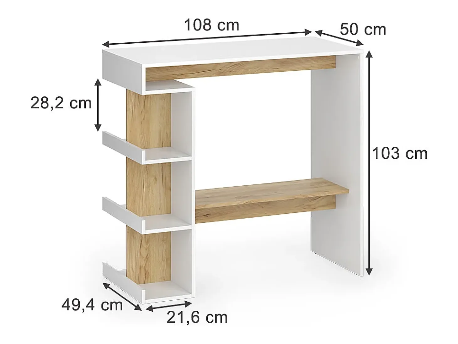 Mesa de bar carvalho branco/dourado 108x50x103 dana