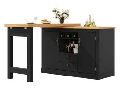 Mesa de bar extensível - 120/180 x 76 cm - com LEDs + 2 portas + 2 gavetas - rotação 360° - MDF - preta