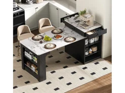 Mesa de bar extensível com tampo removível - 80 x 71/111/151 x 92 cm - com porta + gaveta - MDF + vidro - branco + preto