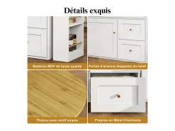 Mesa de Bar extensível giratória - com 2 portas, 2 gavetas e 3 nichos - MDF - 138/204×39×105cm - Branco