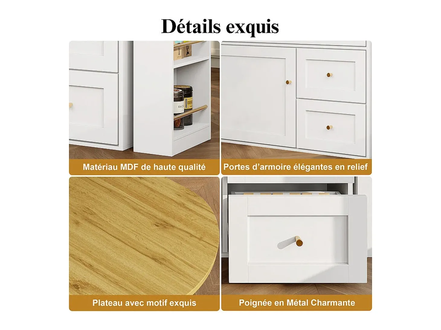 Mesa de Bar extensível giratória - com 2 portas, 2 gavetas e 3 nichos - MDF - 138/204×39×105cm - Branco