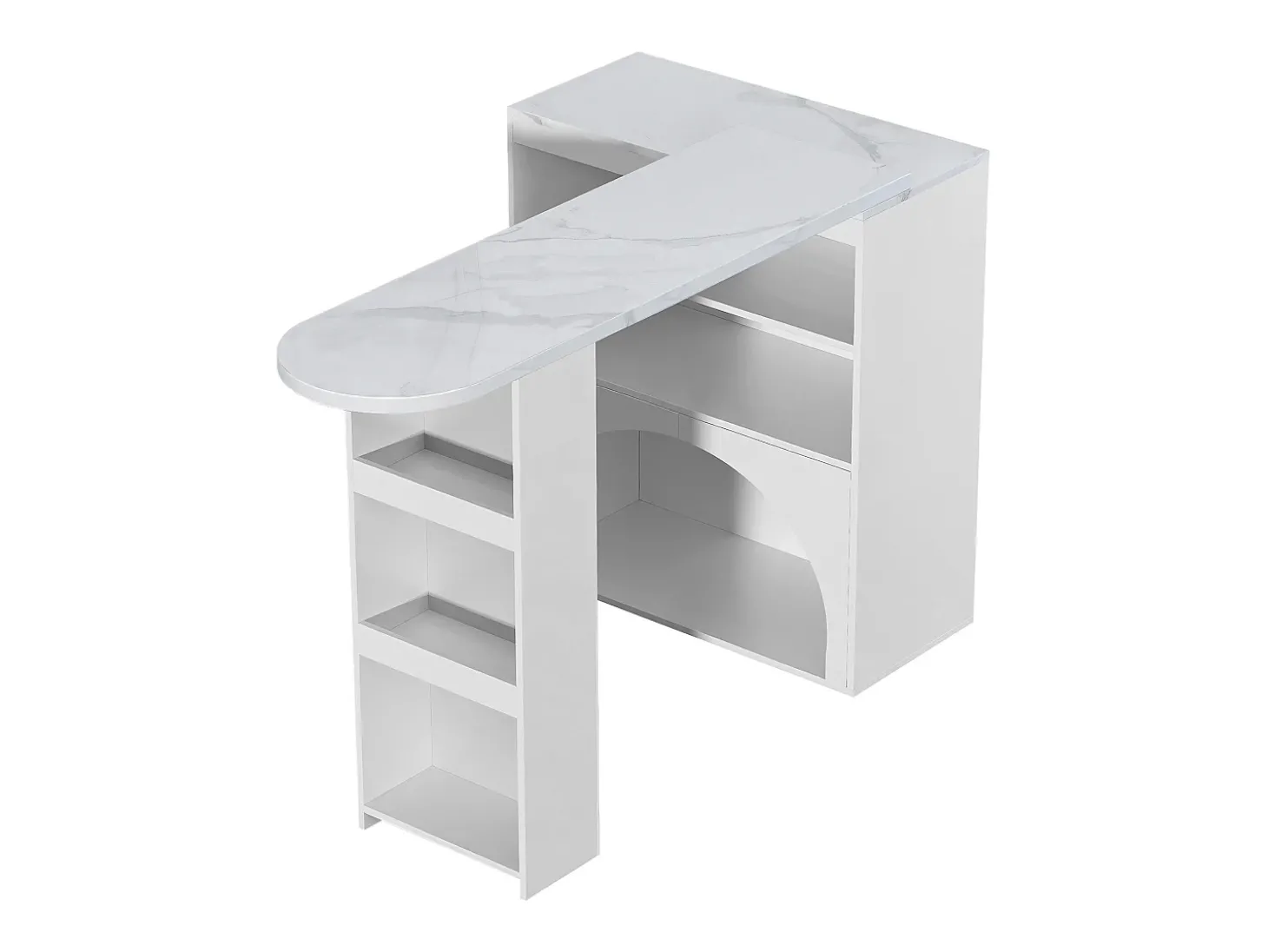 Mesa de bar giratória com espaço de arrumação e local para animais de estimação - Tampo com efeito mármore - Branco