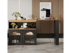 Mesa de bar moderna, extensível, com espaço de armazenamento, giratória, para sala de jantar, com faixa de luz LED de 1 m, preta.