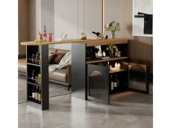 Mesa de bar moderna, extensível, com espaço de armazenamento, giratória, para sala de jantar, com faixa de luz LED de 1 m, preta.
