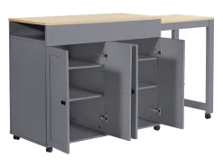 Mesa de bar moderna extensível - 118-180 x 50 x 94,6 cm - com 4 portas + 6 prateleiras - MDF - cinza
