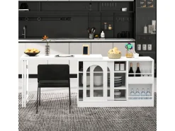 Mesa de bar moderna, extensível, giratória 360°, com espaço de armazenamento, branca.