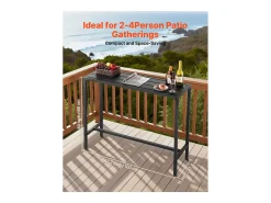 Mesa de Bar SucceBuy Alta Exterior, 120 x 37,5 cm, Mesa de Jantar Retangular, com Tampo Impermeável, Estrutura de Metal Resistente, Mobiliário de Jardim