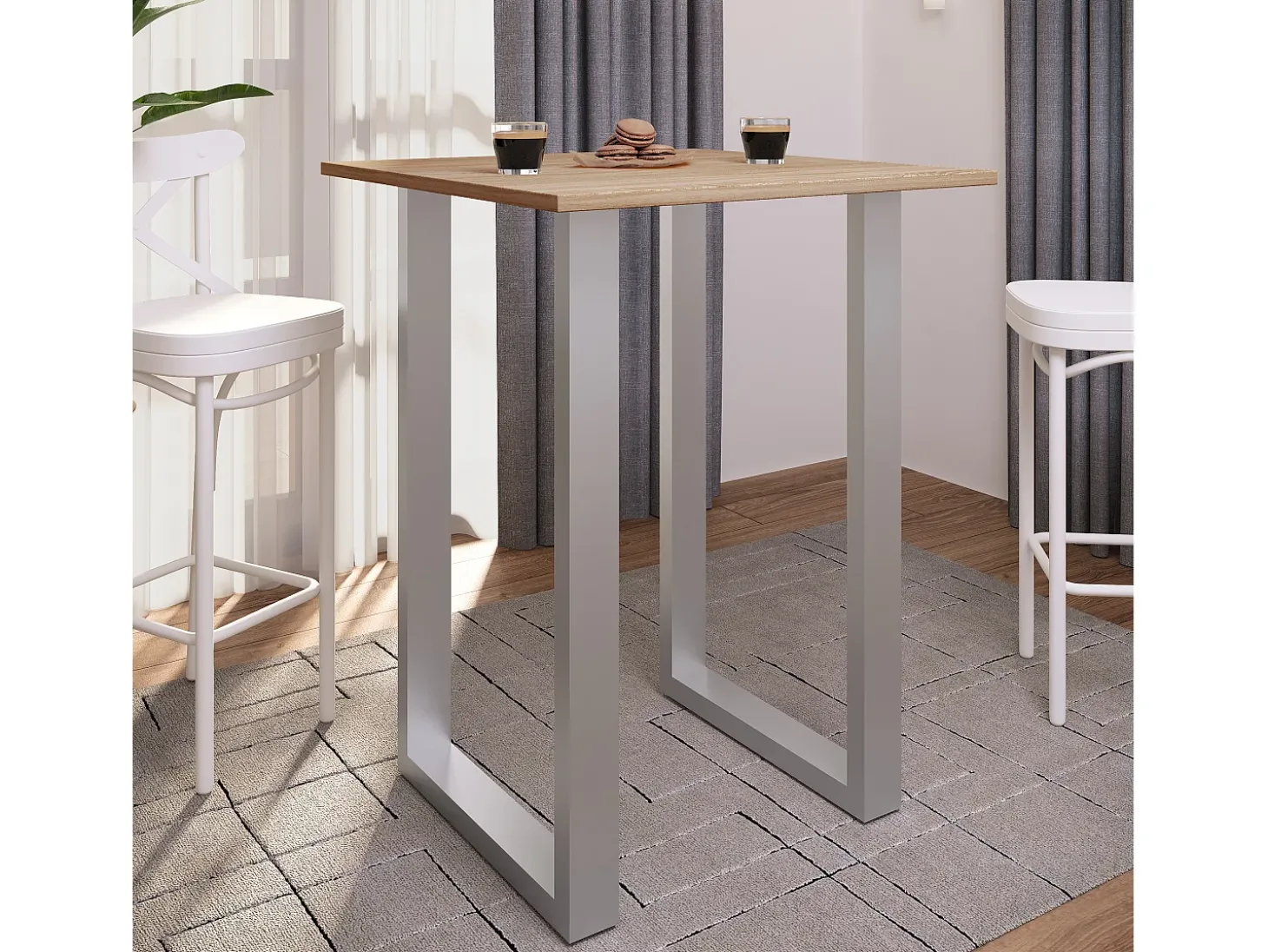 Mesa de bar VCM | Tresen | Mesa em pé | Mesa alta | Mesa de mesa com rolamentos - Xona 80x50 cm (Prata / Sonoma Oak)