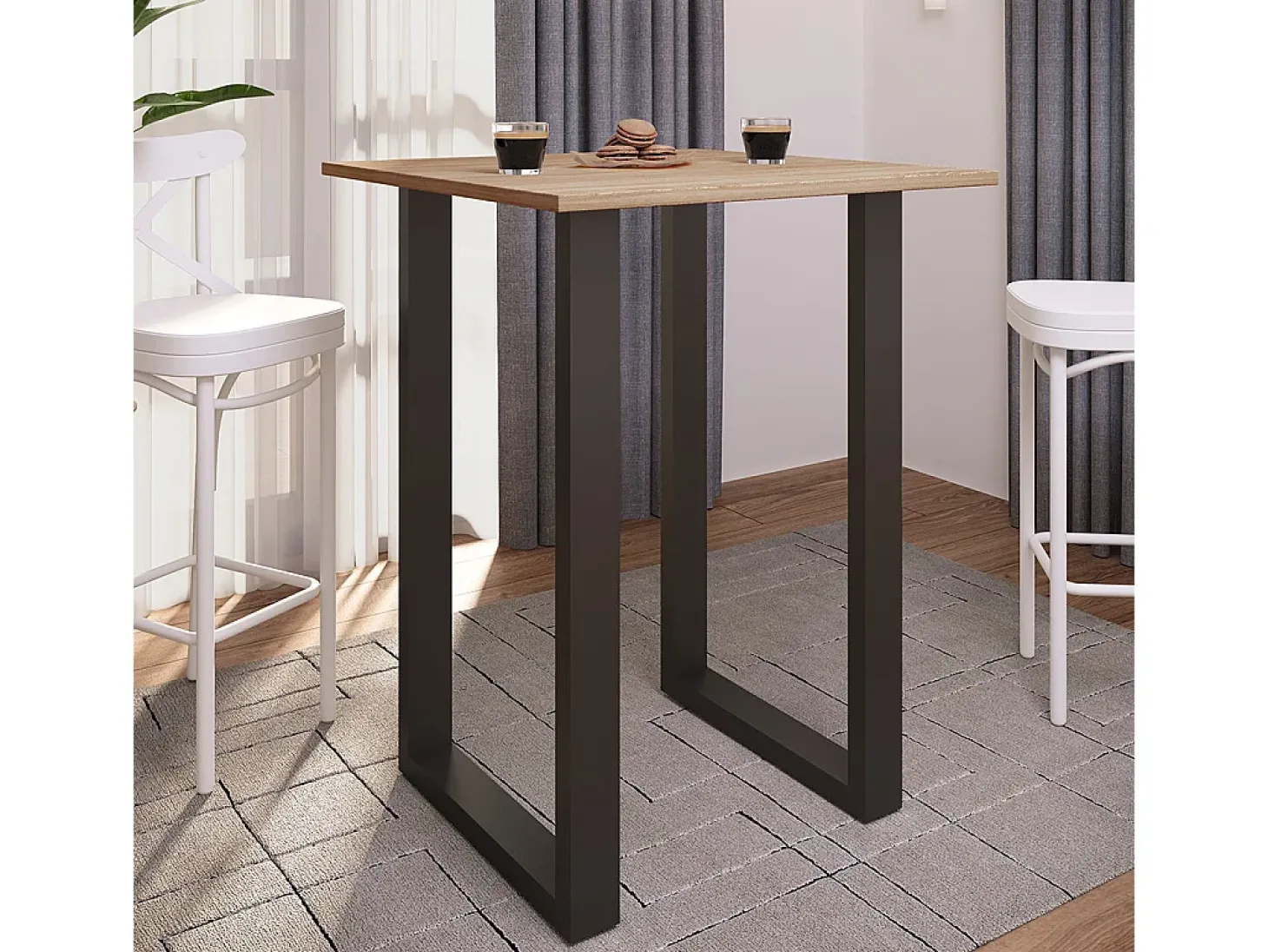 Mesa de bar VCM | Tresen | Mesa em pé | Mesa alta | Mesa de mesa com rolamentos - Xona 80x50 cm (Preto / Sonoma Oak)