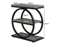 Mesa de Cabeceira, Mesa de Cabeceira Estreita com 3 Prateleiras de Armazenamento, Mesa Lateral Cinza com Molduras de Metal Preto