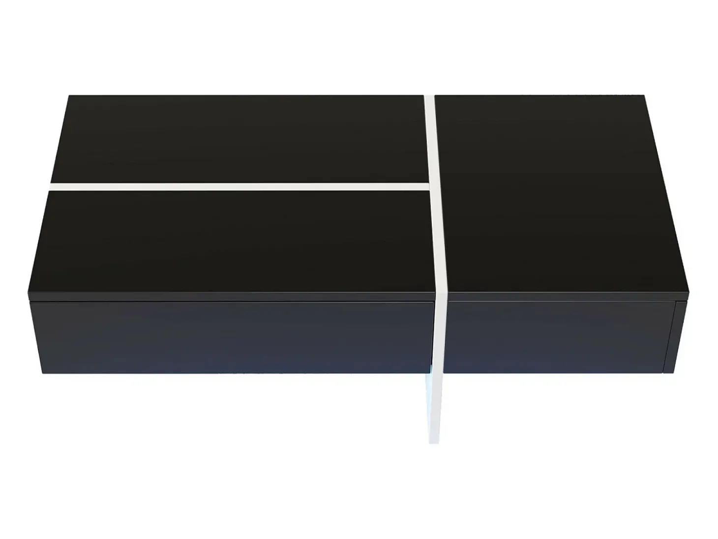 Mesa de café de 3 -acumulada, com LEDs e aplicativo, painel de partículas, preto e branco, 100x50 x34.5cm