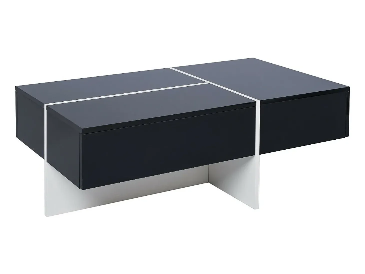 Mesa de café de 3 -acumulada, com LEDs e aplicativo, painel de partículas, preto e branco, 100x50 x34.5cm