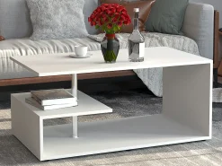Mesa de café de madeira VCM Sofatic Sala de estar Mesa de mesa lateral Mesa de café Maliso M (Branco)