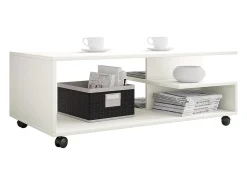 Mesa de café de madeira VCM Sofatic Sala de estar Mesa de rolamento Mesa de café Stango XL (Branco)