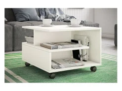 Mesa de café de madeira VCM Sofatic Sala de estar Mesa de rolamento Mesa de café Stango S (Branco)