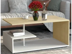 Mesa de café de madeira VCM Sofatic Sala de estar Mesa de mesa lateral Mesa de café Maliso M (branco / mel de carvalho)