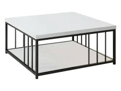 Mesa de café Dfedrizz, Mesa de café, Porta-revistas para sofá, Prateleira para sala de estar, 90x90h40 cm, Preto e branco