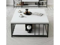 Mesa de café Dfedrizz, Mesa de café, Porta-revistas para sofá, Prateleira para sala de estar, 90x90h40 cm, Preto e branco