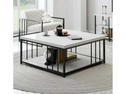 Mesa de café Dfedrizz, Mesa de café, Porta-revistas para sofá, Prateleira para sala de estar, 90x90h40 cm, Preto e branco