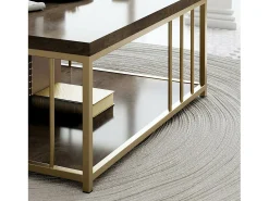 Mesa de café Dfedrizz, Mesa de café, Suporte para sofá, Prateleira para sala, 90x90h40 cm, Noz e Ouro