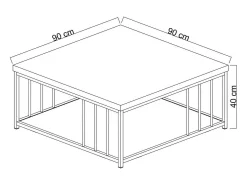 Mesa de café Dfedrizz, Mesa de café, Suporte para sofá, Prateleira para sala, 90x90h40 cm, Noz e Ouro