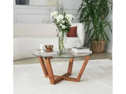 Mesa de café Dflorenz, TavOlo baixo de café, Suporte de revistas para sofá, Prateleira de sala de estar, 75x75h35 cm, Noz