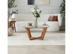 Mesa de café Dflorenz, TavOlo baixo de café, Suporte de revistas para sofá, Prateleira de sala de estar, 75x75h35 cm, Noz