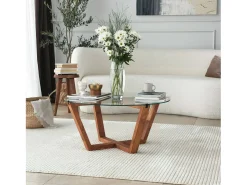 Mesa de café Dflorenz, TavOlo baixo de café, Suporte de revistas para sofá, Prateleira de sala de estar, 75x75h35 cm, Noz