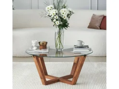 Mesa de café Dflorenz, TavOlo baixo de café, Suporte de revistas para sofá, Prateleira de sala de estar, 75x75h35 cm, Noz