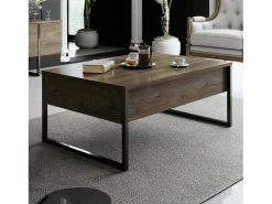 Mesa de café Dgiagnon, Mesa de café, Suporte de mesa para sofá, Prateleira, 90x60h40 cm, Noz e Preto