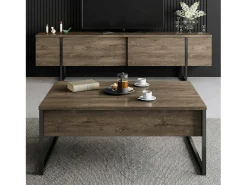 Mesa de café Dgiagnon, Mesa de café, Suporte de mesa para sofá, Prateleira, 90x60h40 cm, Noz e Preto