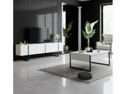 Mesa de café Dgiagnon, Mesa baixa para café, Suporte para sofá, Prateleira para sala de estar, 90x60h40 cm, Preto e branco