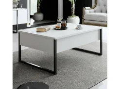 Mesa de café Dgiagnon, Mesa baixa para café, Suporte para sofá, Prateleira para sala de estar, 90x60h40 cm, Preto e branco