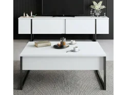 Mesa de café Dgiagnon, Mesa baixa para café, Suporte para sofá, Prateleira para sala de estar, 90x60h40 cm, Preto e branco