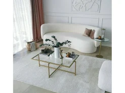 Mesa de café Dionit, Mesa baixa para café, Suporte para sofá, Prateleira para sala de estar, 94x64h35 cm, Ouro