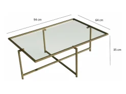 Mesa de café Dionit, Mesa baixa para café, Suporte para sofá, Prateleira para sala de estar, 94x64h35 cm, Ouro