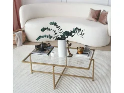 Mesa de café Dionit, Mesa baixa para café, Suporte para sofá, Prateleira para sala de estar, 94x64h35 cm, Ouro