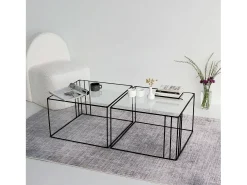 Mesa de café Dkaramok, Mesa de caféFè, Suporte para sofá, Prateleira para sala de estar, 55x55h36 cm, Preto
